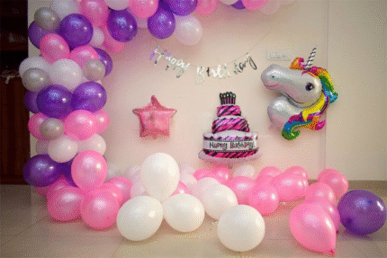 Unicorn Birthday Balloon Decoration | Pink & Purple Balloon Arch with Foil Cake & Unicorn Balloons