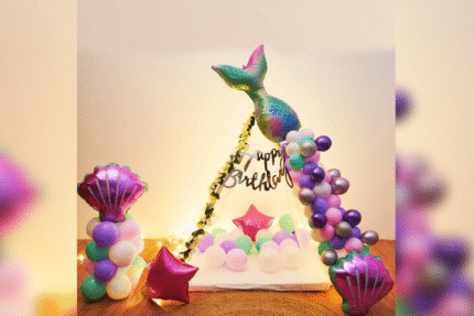 Mini Mermaid Birthday Tent Decoration with Ball Pit, Shell Balloons & Tail Topper