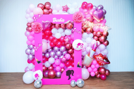 Barbie Theme Party Decoration Setup | Pink Balloon Backdrop & Photo Frame Booth for Girls