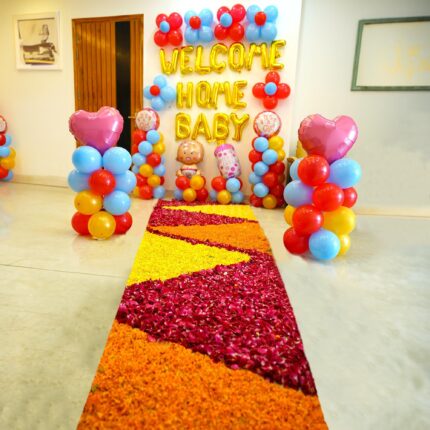 Welcome Home Baby Girl Decoration Kit – Gold Letter Balloons, Baby Foil Balloon & Colorful Balloon Columns