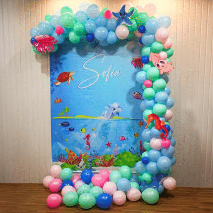 Under the Sea Theme Birthday Decoration Setup | Ocean Balloon Arch & Marine Backdrop for Kids