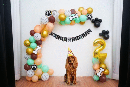 Let’s Pawty Dog Birthday Decoration Kit – Puppy-Themed Balloon Garland with Banner, Foil Bone & Paw Prints, 2nd Birthday Party Backdrop